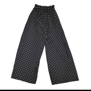 Wide leg polka-dot accordion pleated elastic waist tie belt pants